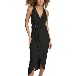 SIENA Womens Faux Wrap Midi Dress, black, 10